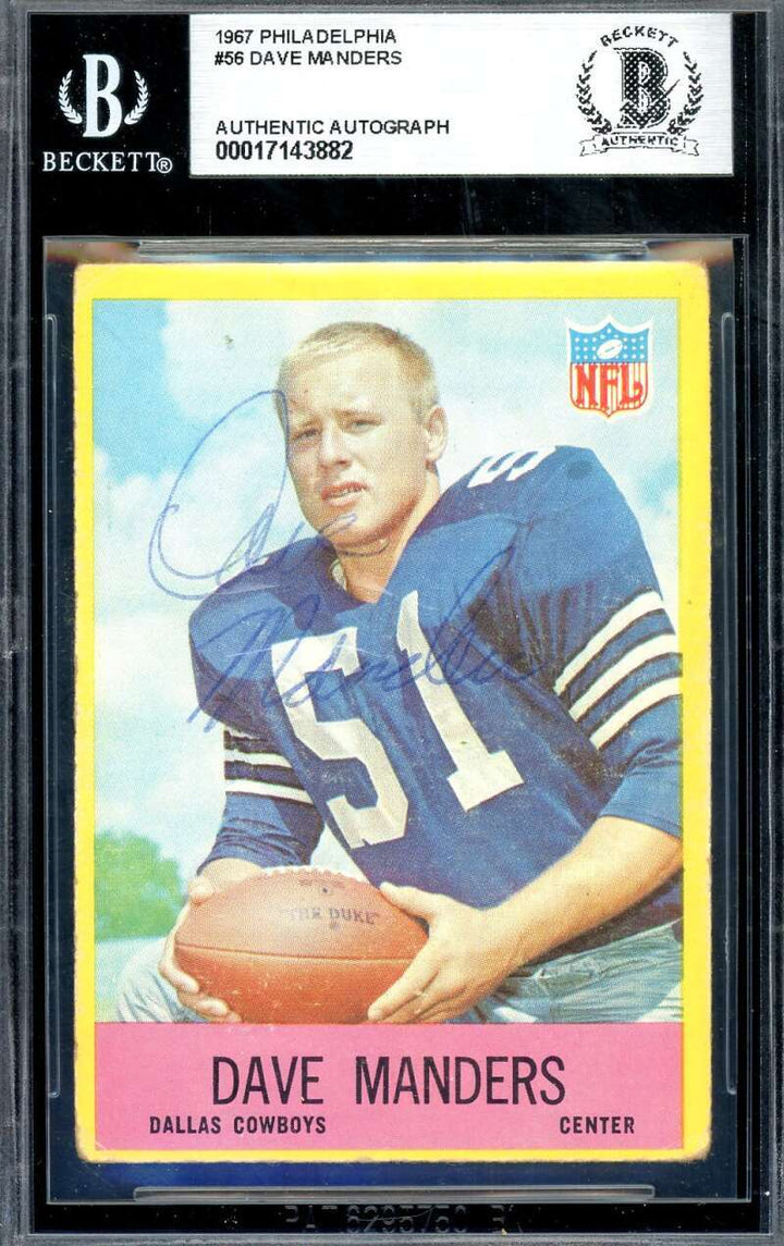 Dave Manders Beckett BAS Signed 1967 Philadelphia Gum Rookie Autograph