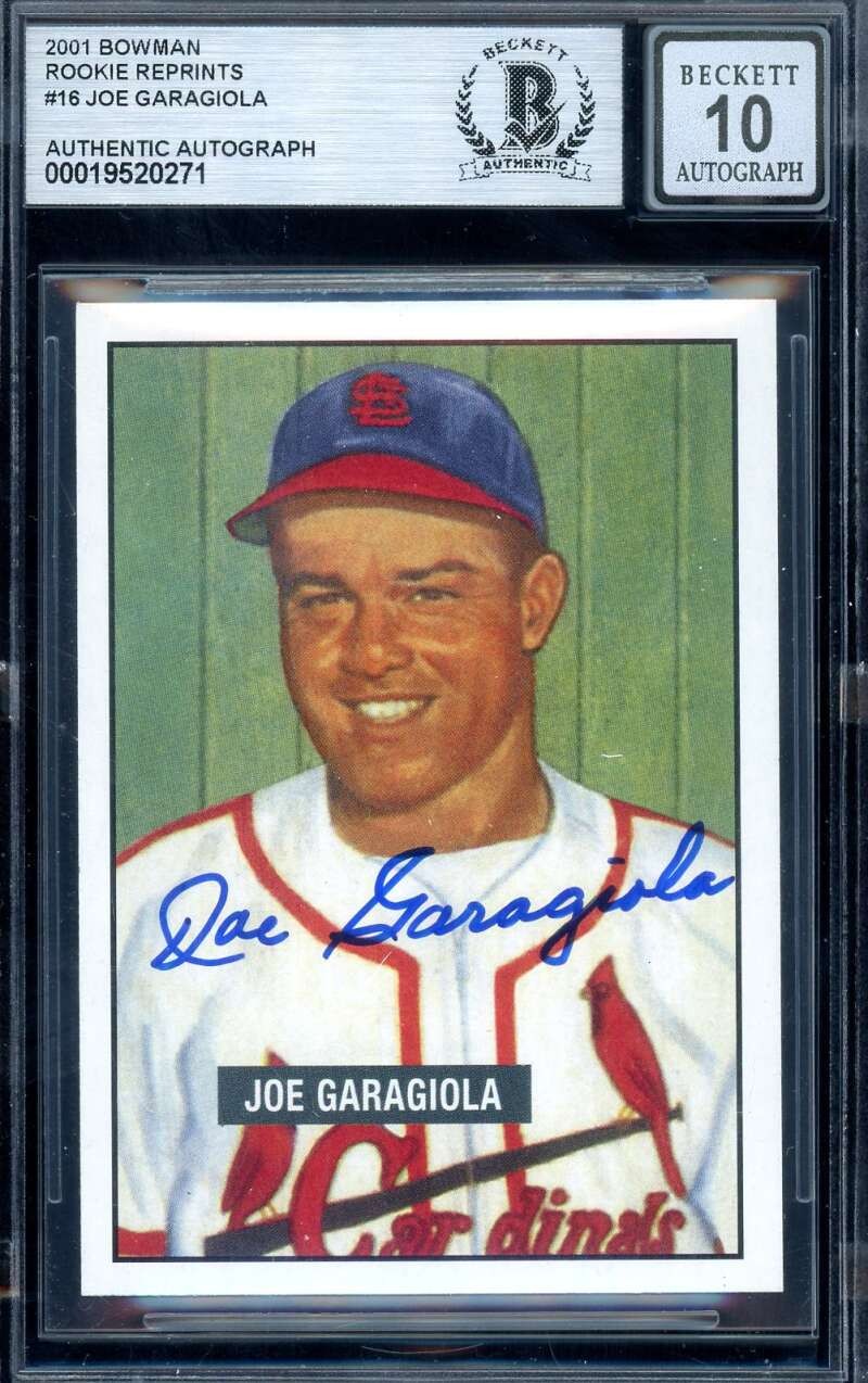 Joe Garagiola Gem Mint 10 Beckett BAS Signed 1951 Bowman 2001 Reprint Autograph