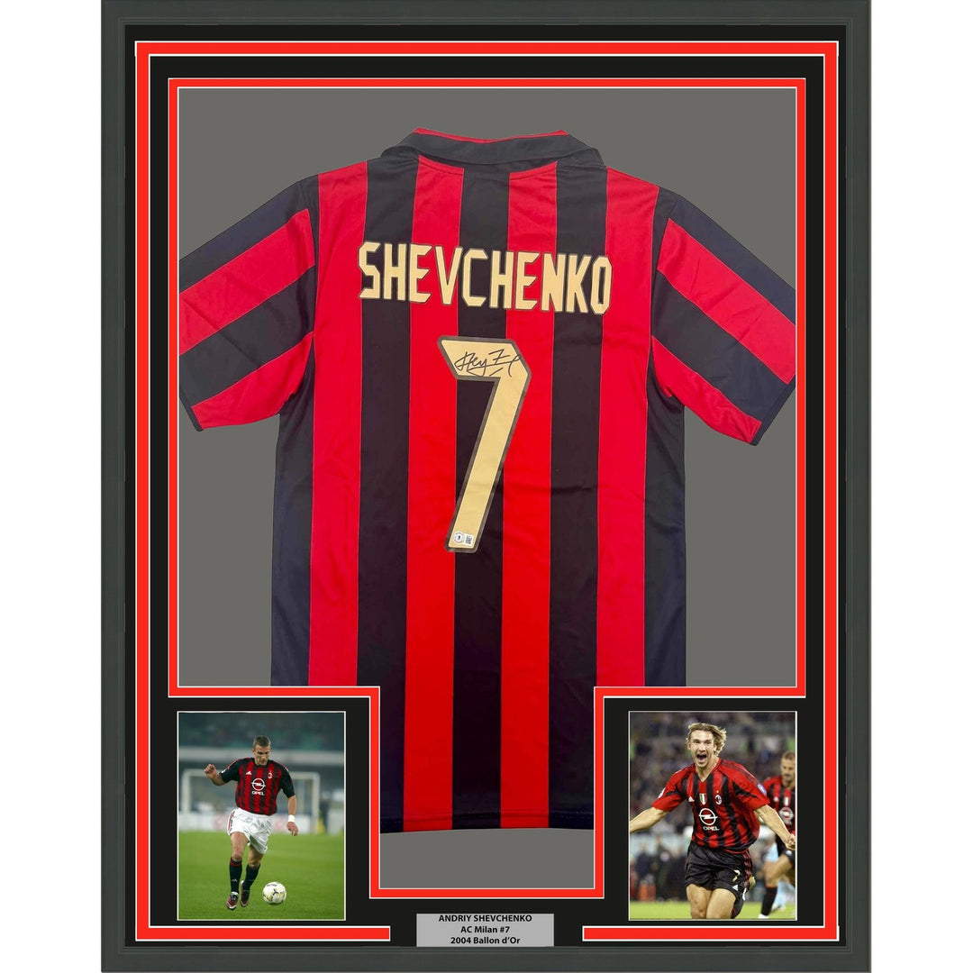 Framed Autographed/Signed Andriy Shevchenko 35x39 AC Milan Jersey BAS COA
