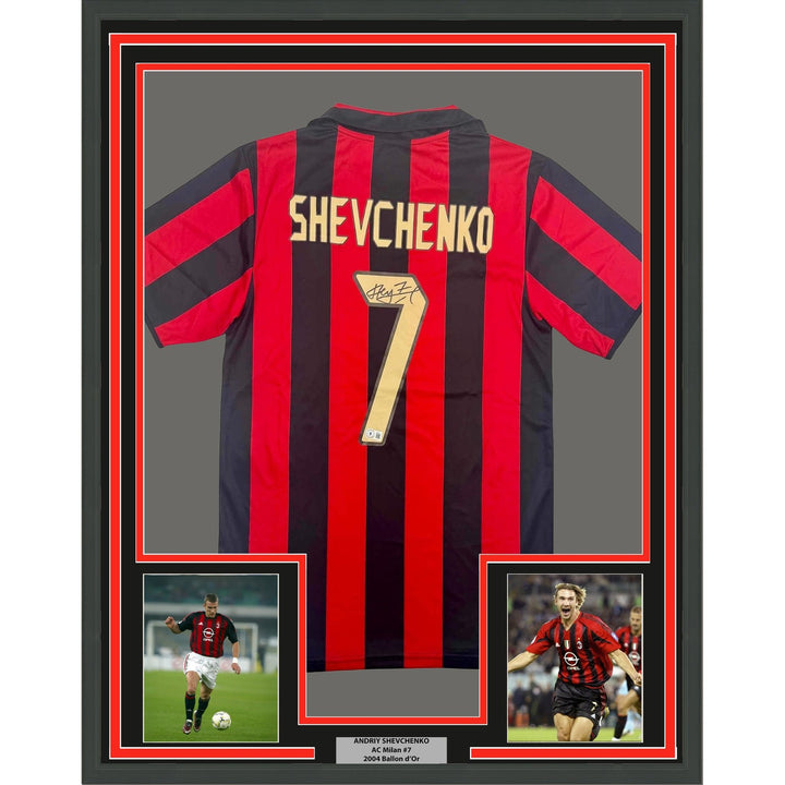 Framed Autographed/Signed Andriy Shevchenko 35x39 AC Milan Jersey BAS COA