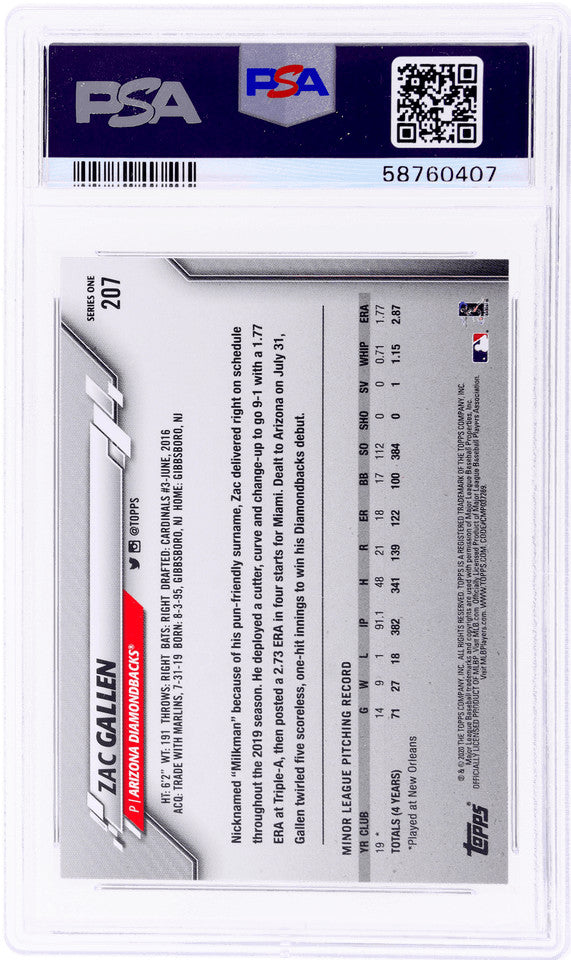 Graded 2020 Topps Complete Set Zac Gallen #207 Gold Star RC Card PSA 10