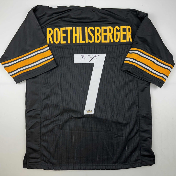 Facsimile Autographed Ben Roethlisberger Pittsburgh Black Jersey Size Men's XL