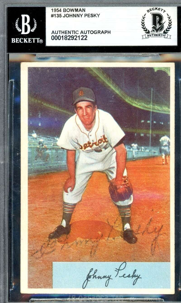 Johnny Pesky Beckett BAS Signed 1954 Bowman Autographed