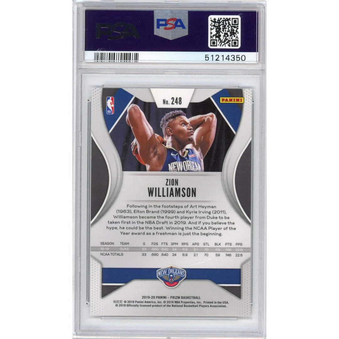 Graded 2019-20 Panini Prizm Zion Williamson #248 Rookie RC Basketball Card PSA 1