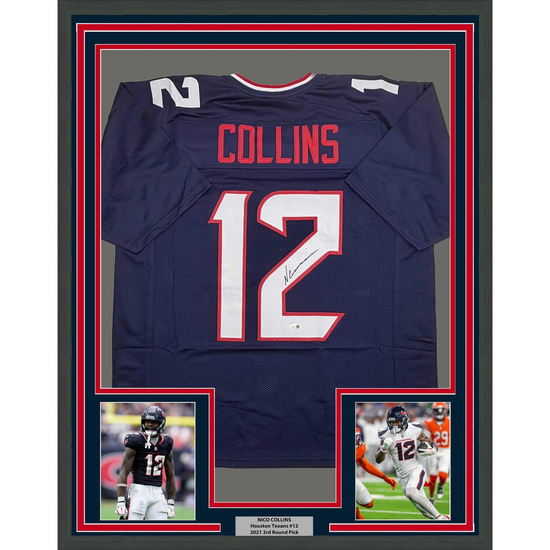 Framed Signed Nico Collins 35x39 Houston Blue Current Jersey JSA COA