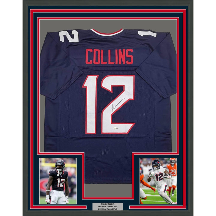 Framed Signed Nico Collins 35x39 Houston Blue Current Jersey JSA COA