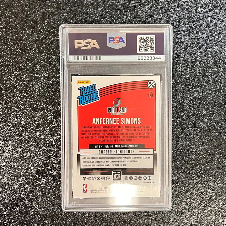 2018 Donruss Optic Rated Rookie #186 ANFERNEE SIMONS Signed Rookie Card AUTO PSA