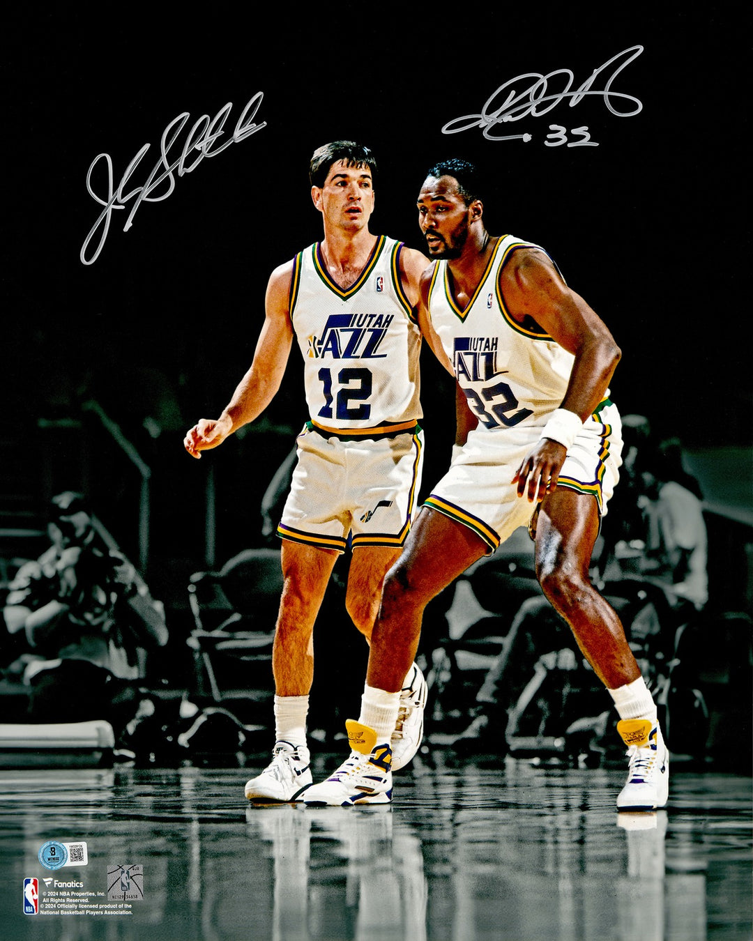 John Stockton & Karl Malone Signed 16x20 Photo Utah Jazz Spotlight Beckett Wit