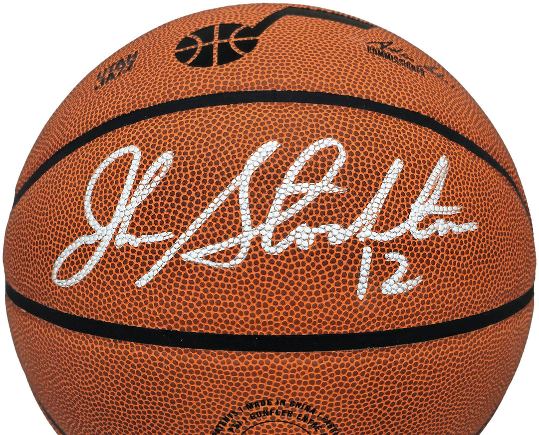 John Stockton Signed Composite Leather Utah Jazz Logo Basketball Beckett Witness