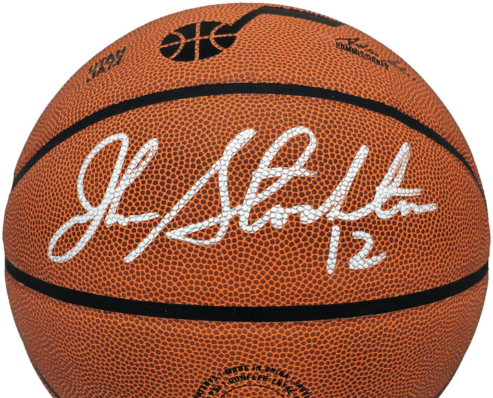 John Stockton Signed Composite Leather Utah Jazz Logo Basketball Beckett Witness