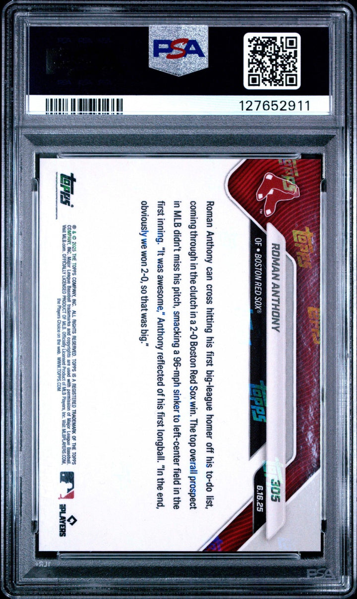 Graded 2025 Topps Now Roman Anthony #305 Black Foil /10 RC Baseball Card PSA 10