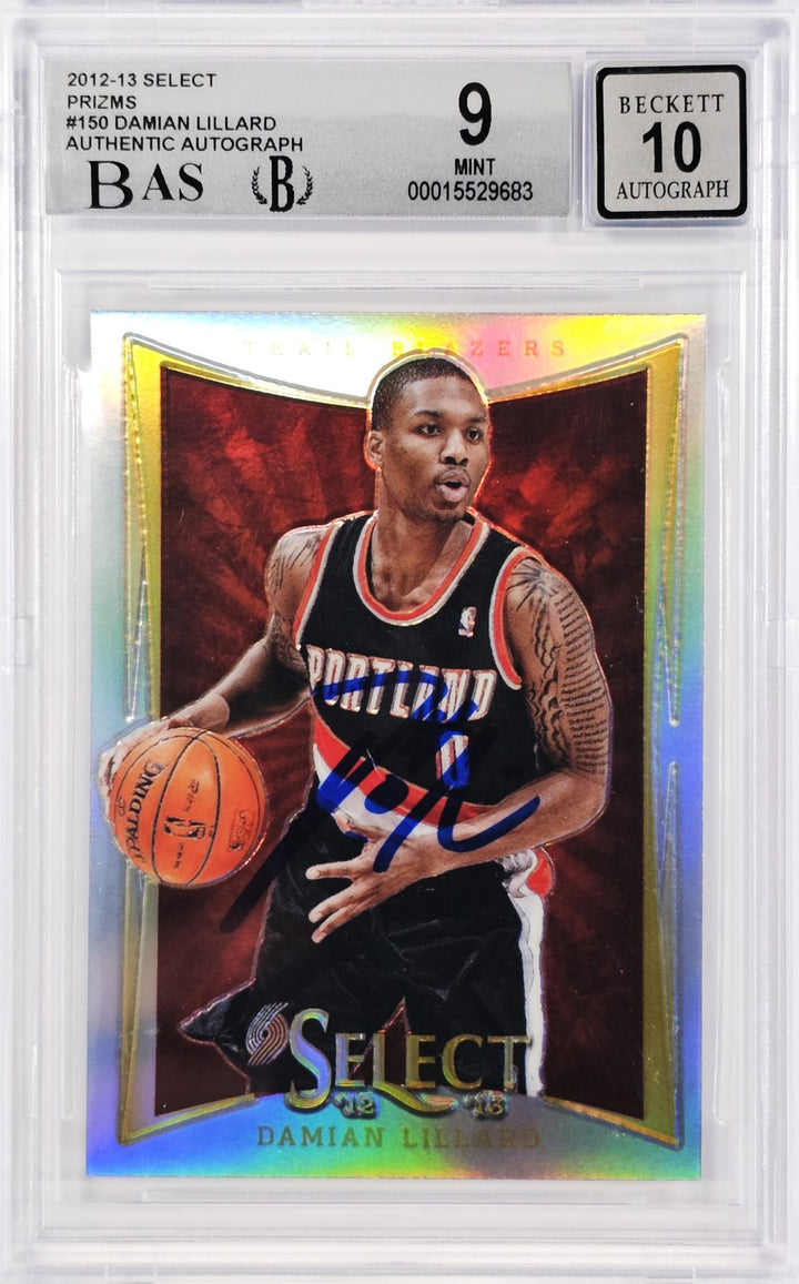 Damian Lillard Auto Signed 2012-13 Select Prizms RC 150 BGS 9 Sig 10 Beckett