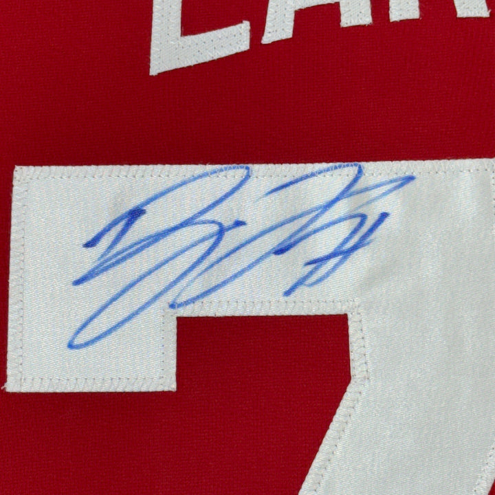 Framed Autographed/Signed Dylan Larkin 35x39 Detroit Red Jersey Beckett BAS COA