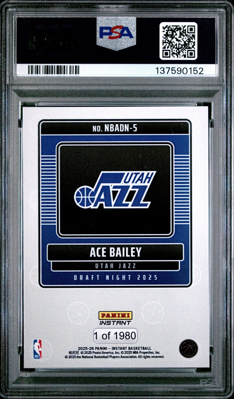 Graded 2025 Panini Instant Ace Bailey #5 Rookie RC Card PSA 10 Mint