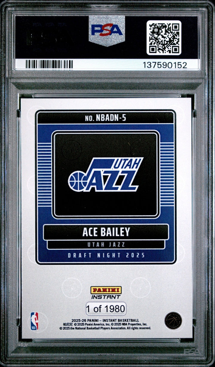 Graded 2025 Panini Instant Ace Bailey #5 Rookie RC Card PSA 10 Mint