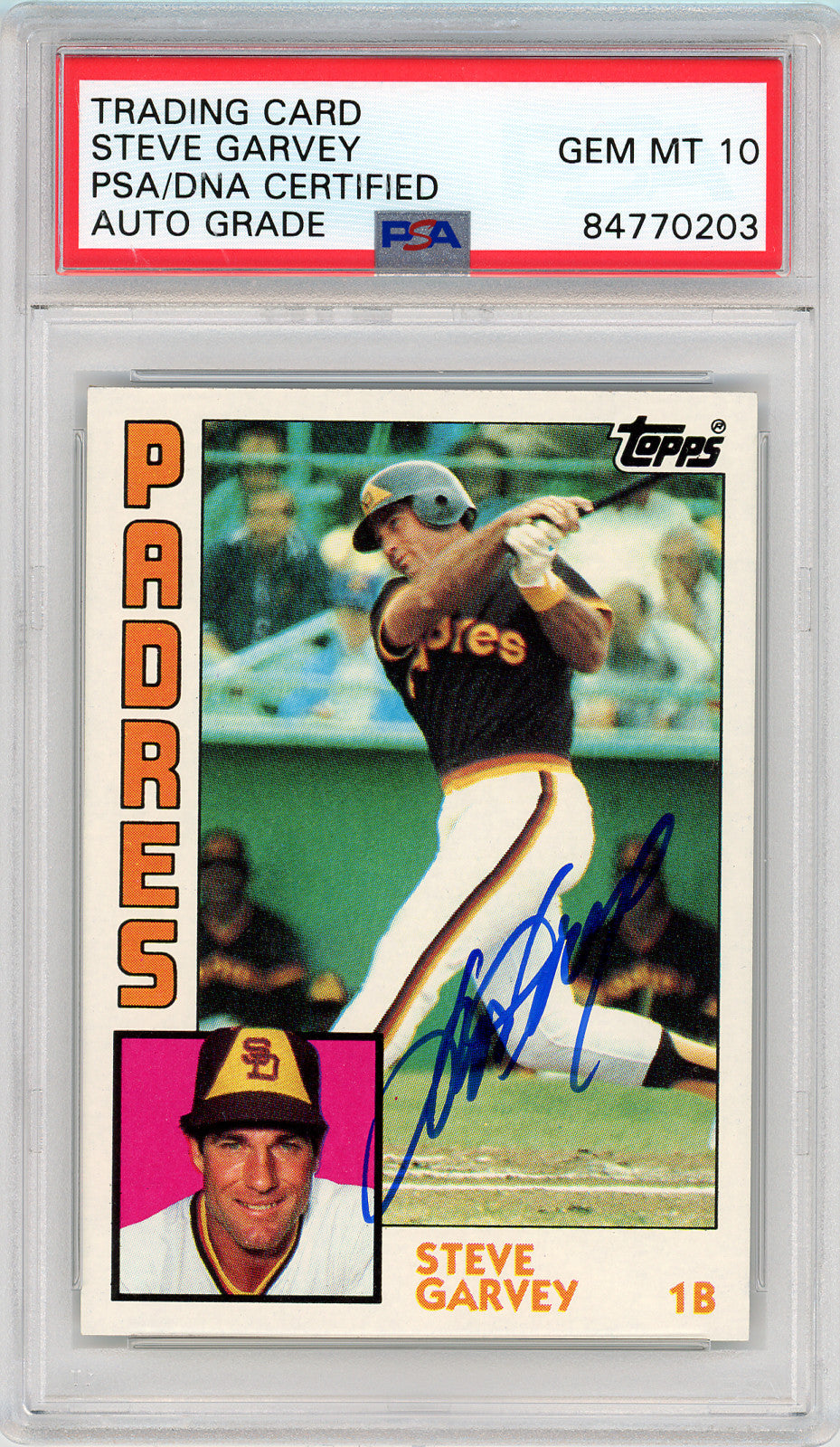 1984 Topps Steve Garvey Signed COA PSA 10 San Diego Padres Slabbed Autograph