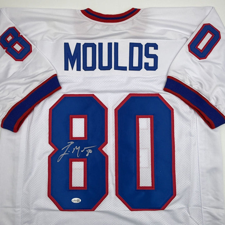 Autographed/Signed Eric Moulds Buffalo White Football Jersey JSA COA
