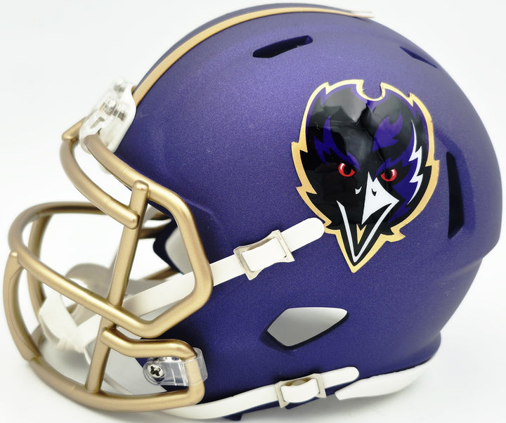 Terrell Suggs Auto Ravens 2024 Alternate Purple Speed Mini Helmet Beckett Wit
