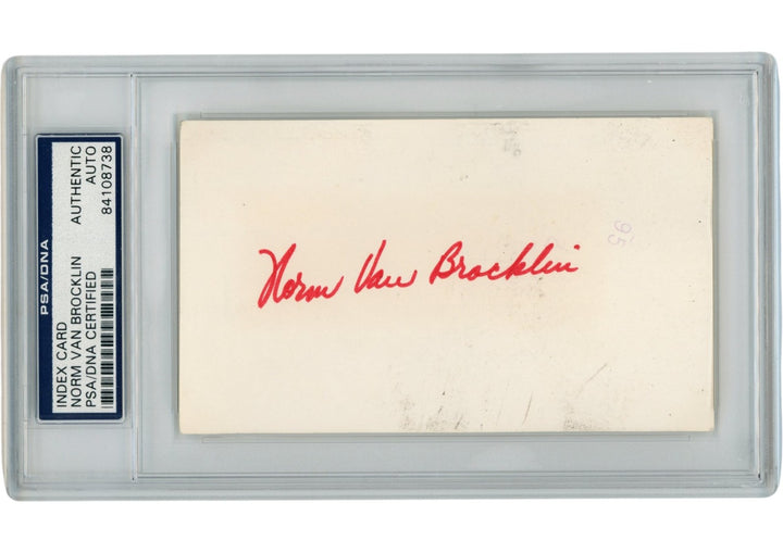Norm Van Brocklin Autographed Los Angeles Rams Index Card Slabbed PSA 54889