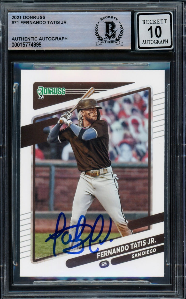 Fernando Tatis Jr. Signed 2021 Donruss Card 71 Padres Auto GM 10 Beckett