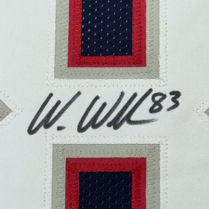 Framed Autographed/Signed Wes Welker 35x39 New England Blue Jersey BAS COA
