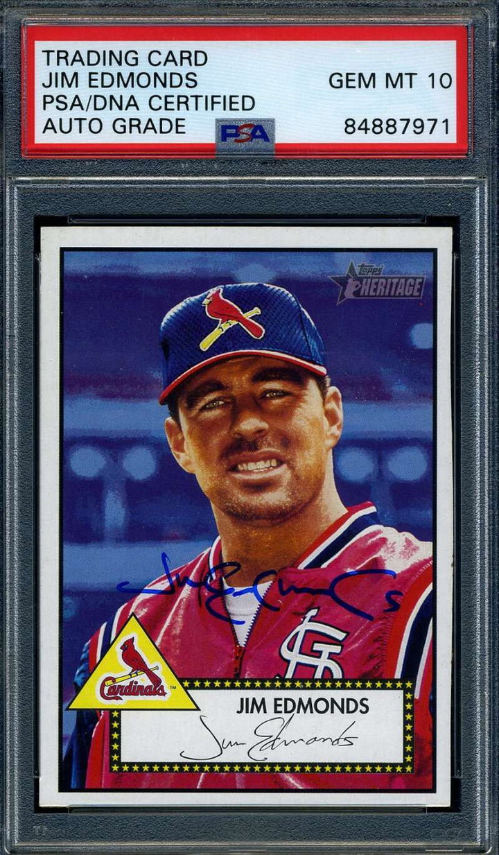Jim Edmonds Gem Mint 10 PSA DNA Signed 2001 Topps Heritage Autograph