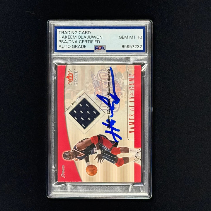 2001-02 Fleer Genuine Patch Hakeem Olajuwon Signed Card Auto 10 PSA Slab Rockets
