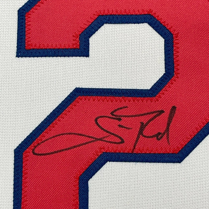 Framed Autographed/Signed Scott Rolen 35x39 St. Louis White Jersey BAS COA