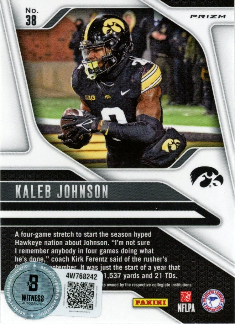 Kaleb Johnson Autographed 2025 Panini Prizm yellow Ice #38 Card Beckett 56971