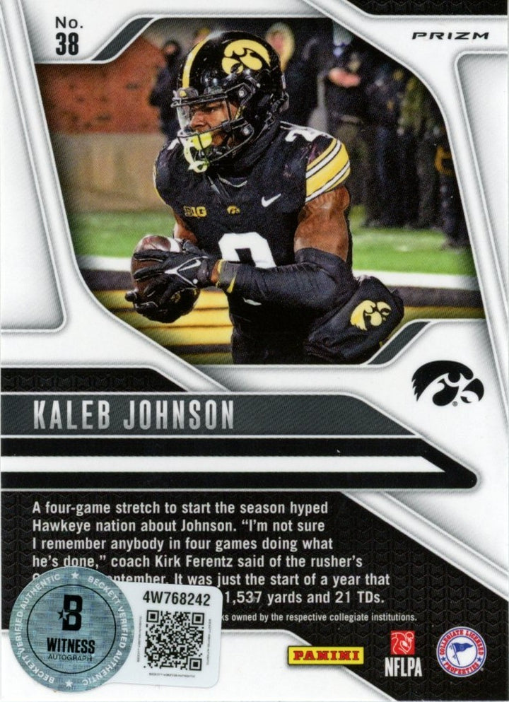 Kaleb Johnson Autographed 2025 Panini Prizm yellow Ice #38 Card Beckett 56971