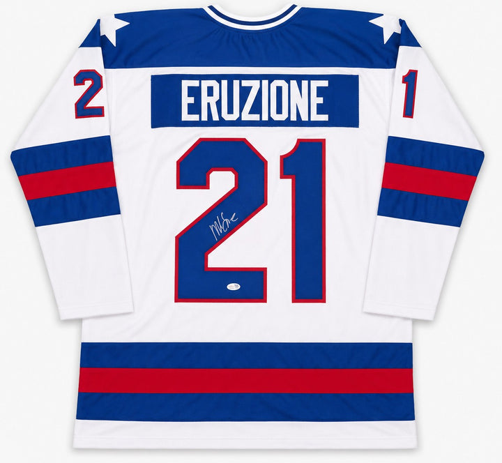 1980 Team USA Mike Eruzione Signed White Jersey JSA Witness