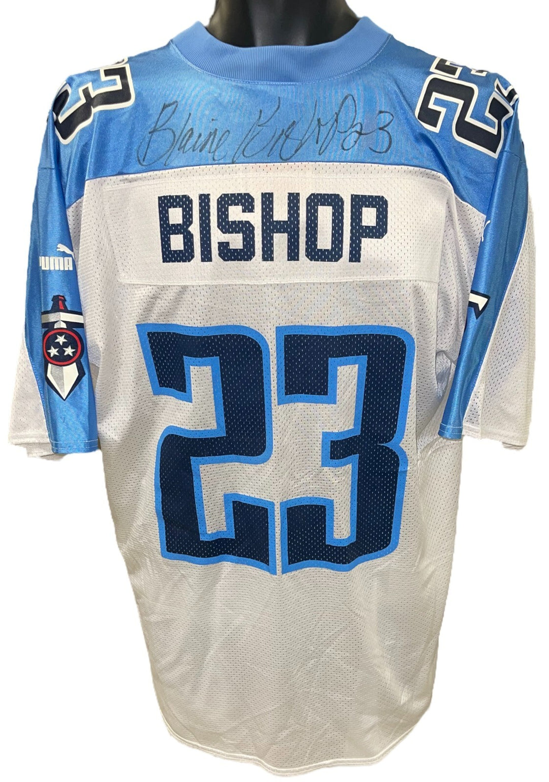 Blaine Bishop Signed Tennessee Titans White NFL Puma Rep Jersey #23 (L) -Beckett