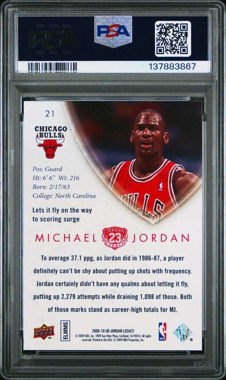 Graded 2009 UD Upper Deck Michael Jordan #21 Legacy Gold High FG Card PSA 10