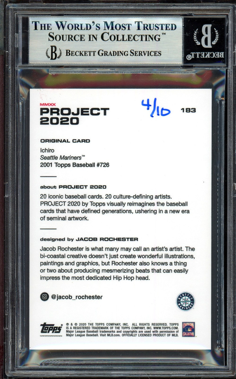 Ichiro Suzuki Auto Topps Project 2020 Jacob Rochester Card 183 Mariners /10 BAS