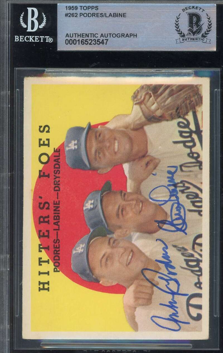 Johnny Podres Clem Labine Beckett BAS Signed 1959 Topps Autograph
