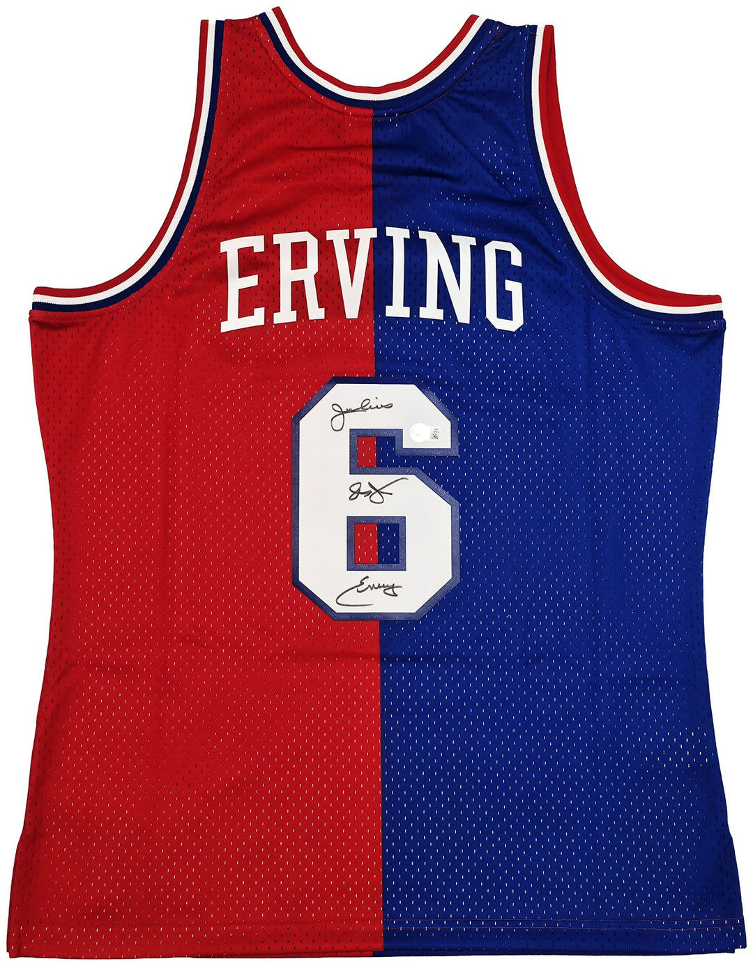 76ers Julius "Dr. J" Erving Auto Red & Blue M&N 1982 HWC Swingman Jersey Size L