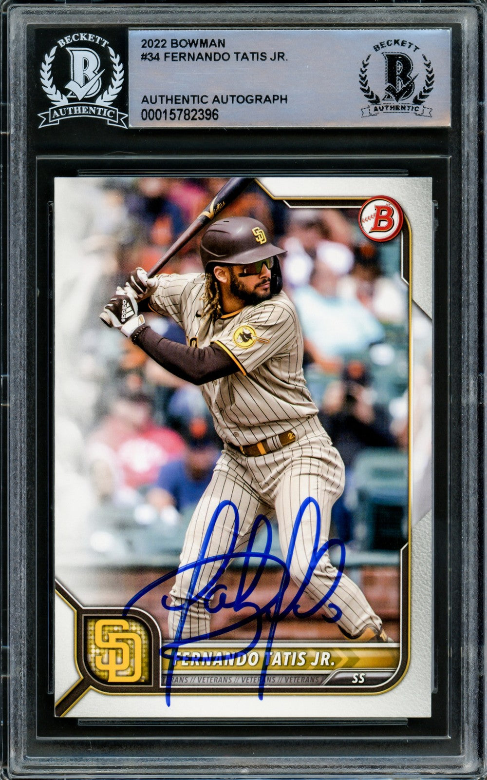 Fernando Tatis Jr. Signed 2022 Bowman Card 34 San Diego Padres Beckett