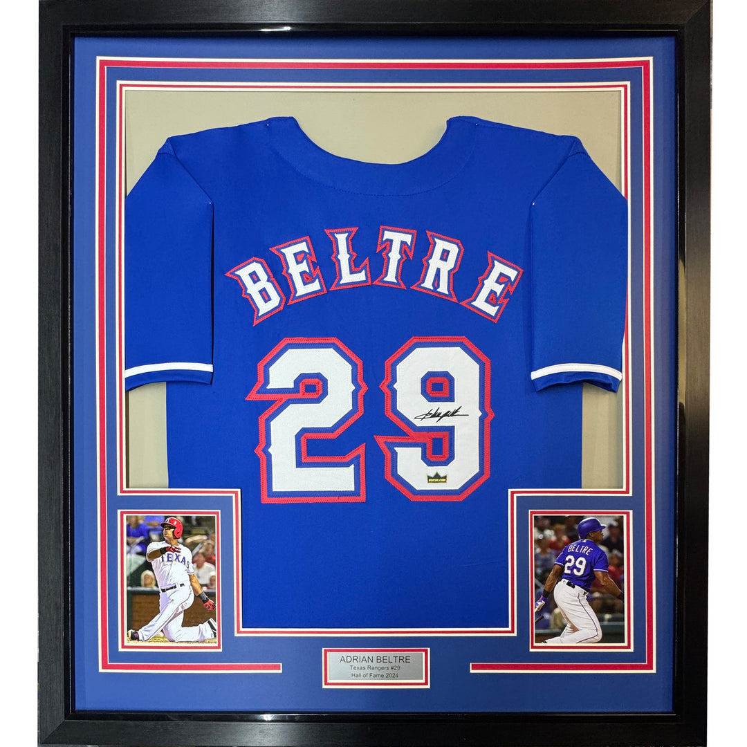 Framed Facsimile Autographed Adrian Beltre 33x42 Blue Reprint Laser Auto Jersey