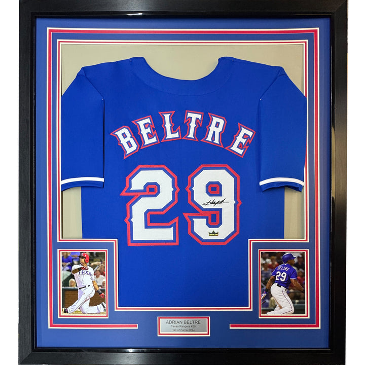 Framed Facsimile Autographed Adrian Beltre 33x42 Blue Reprint Laser Auto Jersey