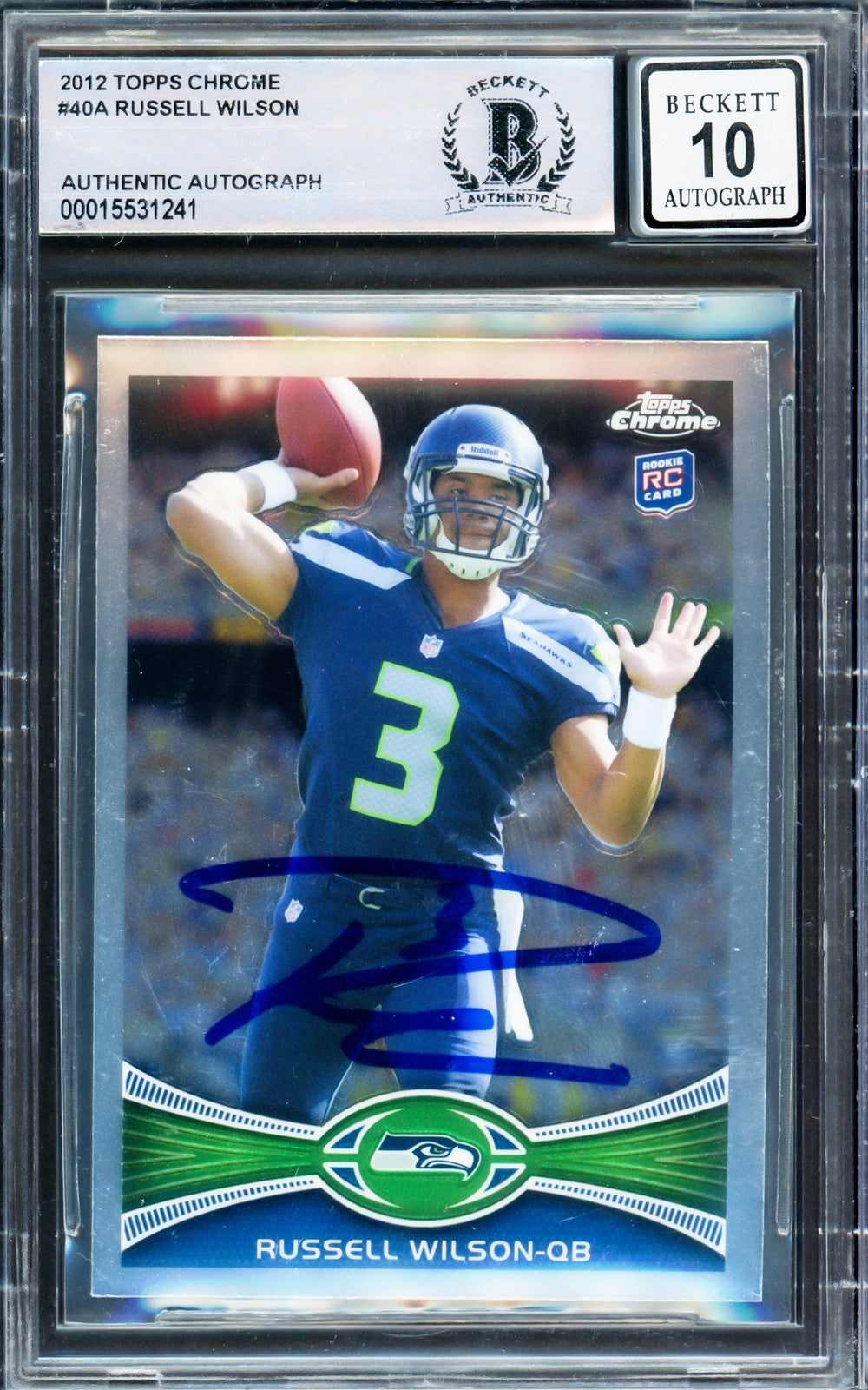Russell Wilson Signed 2012 Topps Chrome RC 40A Seahawks Auto GM 10 Beckett