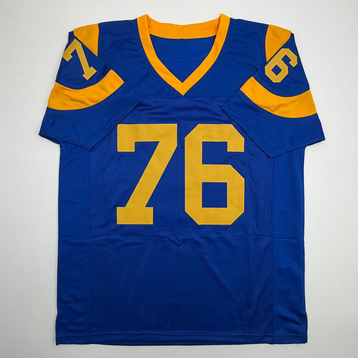 Autographed/Signed ORLANDO PACE HOF 16 St. Louis Blue Jersey JSA COA