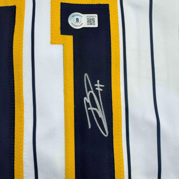 Autographed/Signed Jackson Chourio Milwaukee Pinstripe Jersey Beckett COA