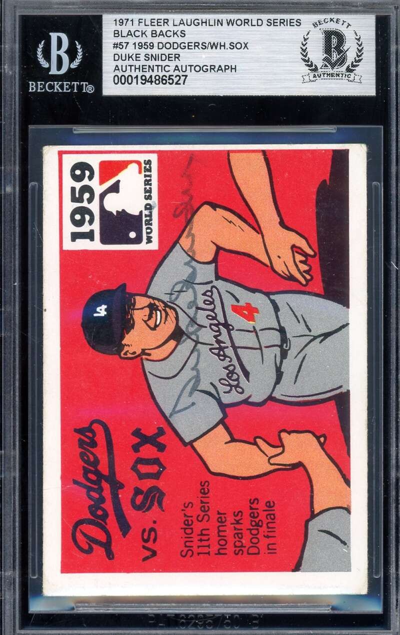 Duke Snider Beckett BAS Signed 1971 Fleer Laughlin 1959 World Series Autograph D
