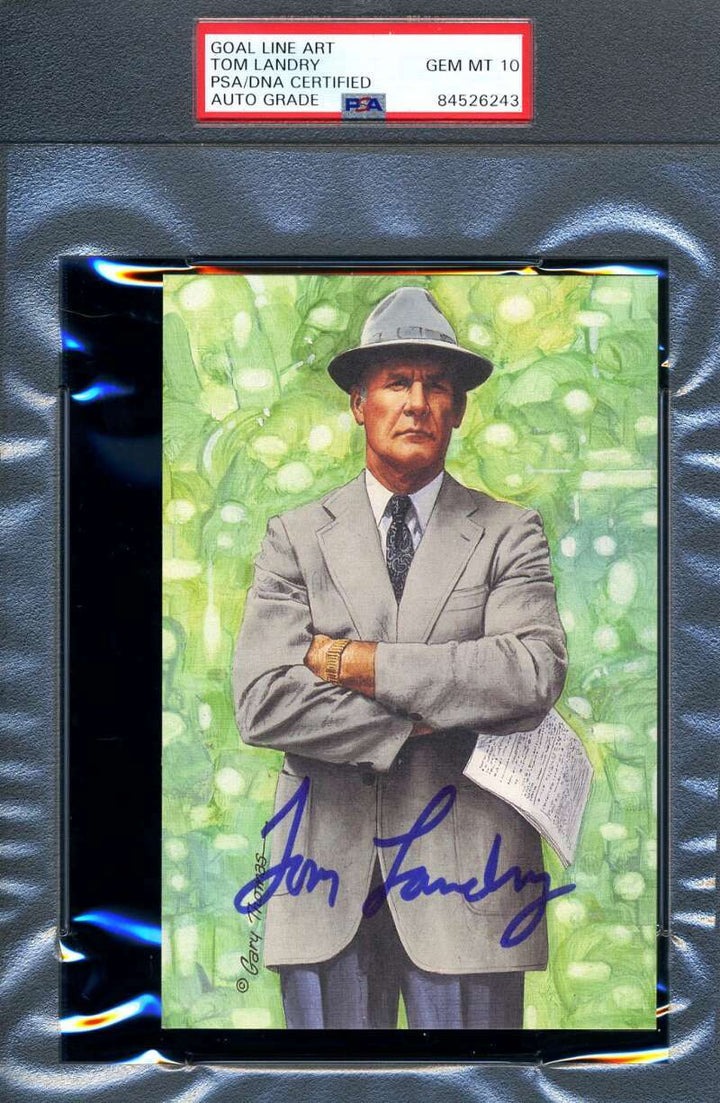 Tom Landry Gem Mint 10 PSA DNA Slabbed Signed Goal Line Art Card Autograph GLAC