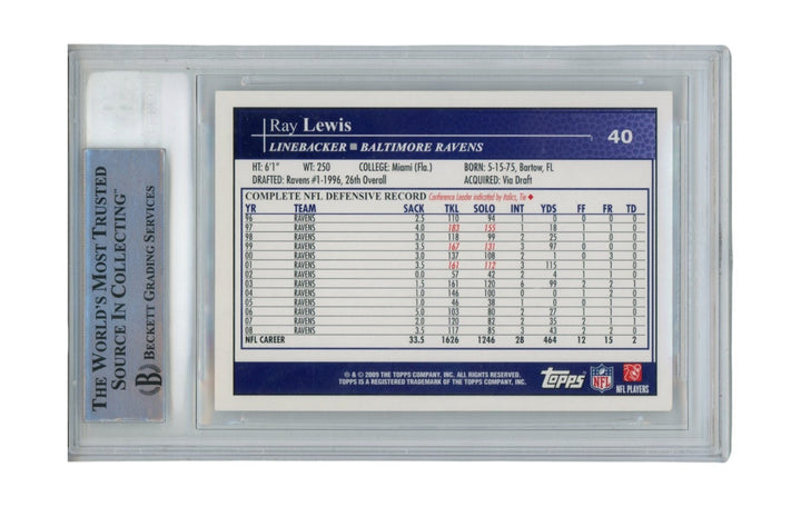 Ray Lewis Autographed/SIgned 2009 Topps #40 Trading Card AS IS Beckett 52662