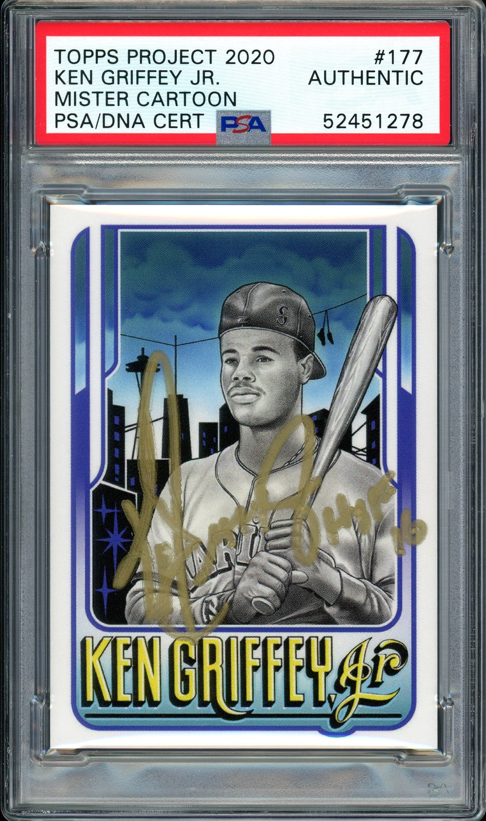 Ken Griffey Jr Auto Topps Project 2020 Mister Cartoon Card 177 HOF 16 1/1 PSADNA