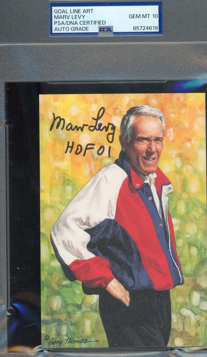 Marv Levy Gem Mint 10 PSA DNA Signed Goal Line Art Card GLAC Autographed HOF 01