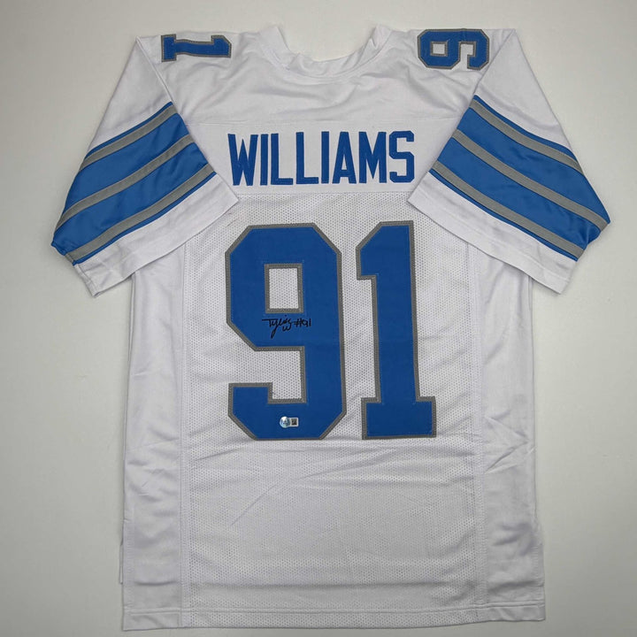 Autographed/Signed Tyleik Williams Detroit White Jersey Beckett BAS COA