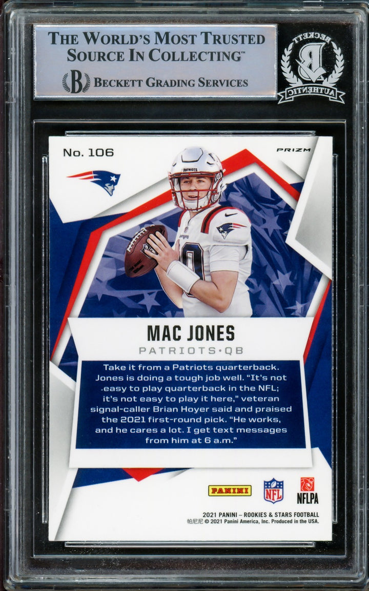 Mac Jones Auto 2021 Panini Rookie Stars Silver Pulsar Prizm 106 Patriots Beckett
