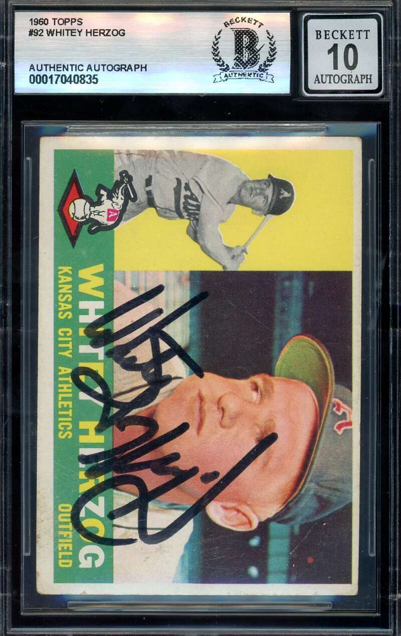 Whitey Herzog Gem Mint 10 Beckett BAS Signed 1960 Topps Autograph